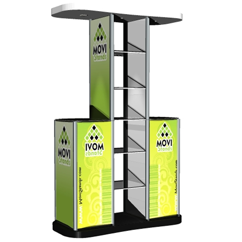 Stand portatil, Display publicitario, punto de atención o punto de venta con repisa y mesa tipo counter Muggie Dual E - MoviStands