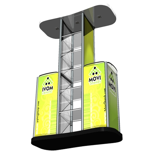 Stand portatil, Display publicitario, punto de atención o punto de venta con repisa y mesa tipo counter Muggie Dual E - MoviStands